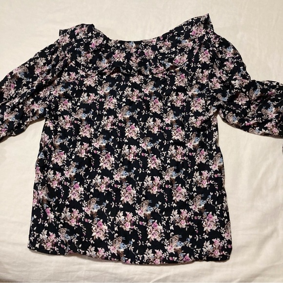 Vintage Floral Peasant Blouse | US GIRLS | Shoulder Pads | Flounces | 100% Rayon - Picture 4 of 10